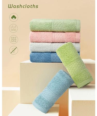 Cleanbear Pure Cotton Wash Cloths Face Cloths - 6 Colors Set, 13x13 Inches (Light Blue, Jade Green, Light Green, Grey, Light Grey, Pink) - Buy Online on GoSupps.com