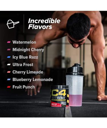 C4 Extreme Pre Workout Powder Icy Blue Razz - Energy Supplement for Men & Women - 200mg Caffeine, Beta Alanine, Creatine - 60 Servings - Buy Online on GoSupps.com