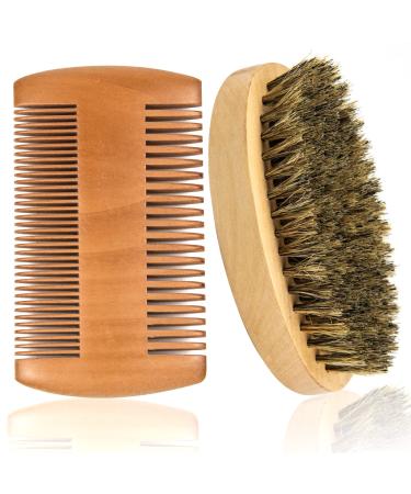 Beard Brush Comb Set for Men 100% Boar Bristle Beard Brush Wooden Portable Hair Moustache Beard Comb Kit for Combing Beard Hair Removing Debris