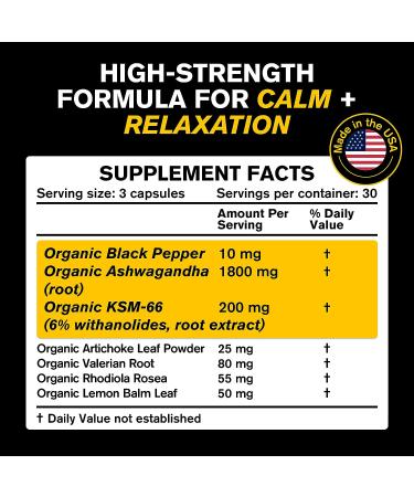 Organic Ashwagandha Capsules - Mood & Stress Relief Supplement with Valerian Root & Artichoke Leaf - KSM 66 Ashwagandha - Buy Online on GoSupps.com