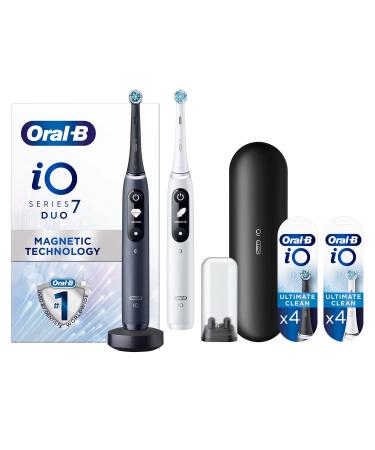 Oral-B iO7 White Alabaster & Black Lava Electric Toothbrush Duo Pack + Black Toothbrush Heads Pack of 4 Counts +Toothbrush Heads Pack of 4 Counts Black/White + 8 Refills - Buy Online on GoSupps.com