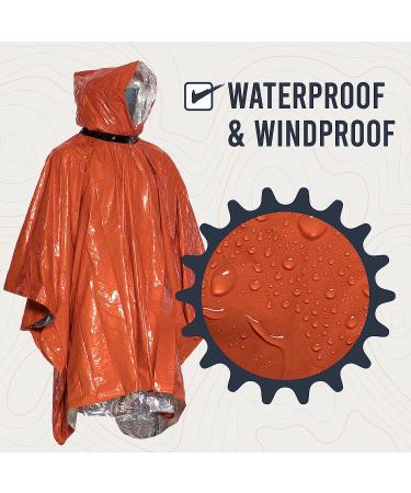 Emergency Survival Poncho Set with Thermal Mylar Blankets - Camping, Hiking, Bug Out Bag Gear - Includes Whistle & Paracord String (Orange) - Buy Online on GoSupps.com