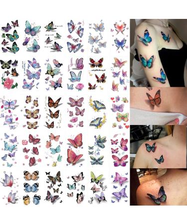 KUYT 90 Sheets Flowers Realistic Temporary Tattoos Stickers  Waterproof 3D Butterfly Rose Fake Tattoos Paper  Long Lasting Hand Tattoos Multi-Colored Mixed Style for Women Girls Adults & Kids Body