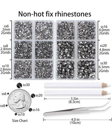 LPBeads 6000 Pieces Jet Hematite Non Hotfix Rhinestones 6 Sizes Round Crystal Glass Flat Back Rhinestones with Tweezers and Picking Pen for Nail Art Crafts Clothes Bags DIY - Buy Online on GoSupps.com