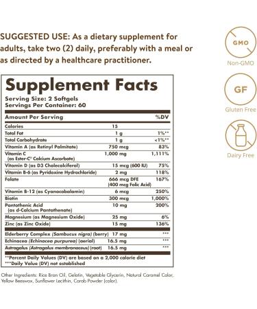 Solgar Ester-C Plus Immune Complex - 120 Softgels | 24-Hour Support | Upper Respiratory Health | D3, Zinc, Elderberry & Echinacea | Non-GMO, Gluten-Free, Dairy-Free - Buy Online on GoSupps.com