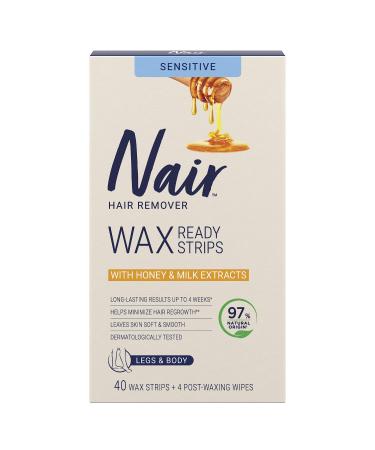 Nair Wax Ready Strips for Legs & Body with Milk and Honey for sensitive skin 40 Strips + 4 Finishing Wipes Packaging May Vary