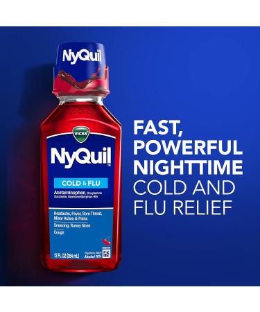Vicks NyQuil Cough Nighttime Relief Cherry Flavor - 8 Fl Oz | Soothes Sore Throat, Runny Nose, and Cough - Buy Online on GoSupps.com