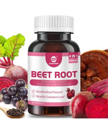 GANOHERB Beet Root Capsules with Grape Seed Extract Beetroot Supplement 4 in 1 with Reishi Mushroom Black Pepper to Support Circulation 90 Rapid Release Capsules