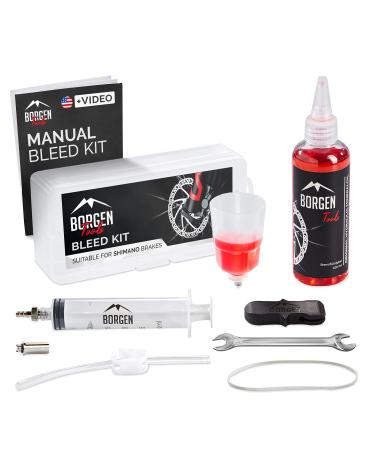 Borgen Bike Brake Bleed Kit for Shimano Hydraulic Disc Brakes I Brake Bleeder Kit Bike with 100ml (3.4oz) Hydraulic System Mineral Oil - Made in Germany. Step by Step Instructions and Video Manual
