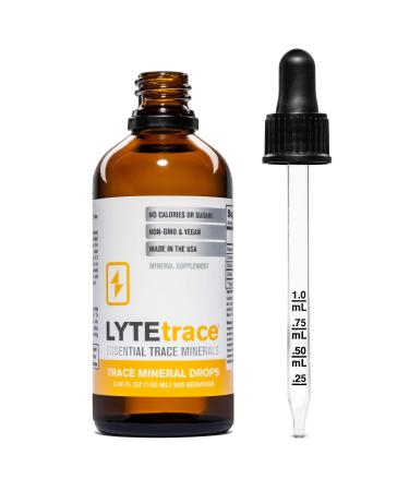 Trace Mineral Drops by LyteTrace 100ml x 200 Servings - Max-Absorption Ionic Natural Sodium Free Trace Minerals Concentrate to Balance The Body's pH - Non-GMO Vegan Kosher and Keto Friendly