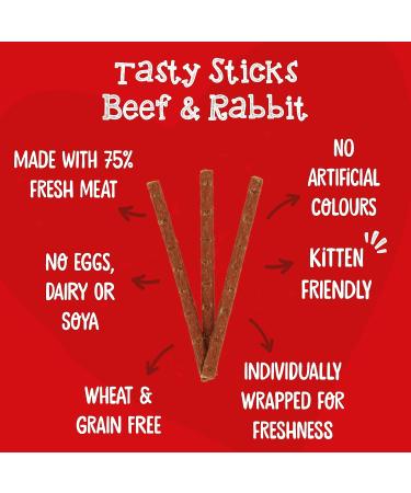 Webbox Tasty Sticks Cat Treats Beef and Rabbit - Kitten Friendly Wheat and Grain Free No Artificial Colours (25 x 6 Packs) - Buy Online on GoSupps.com