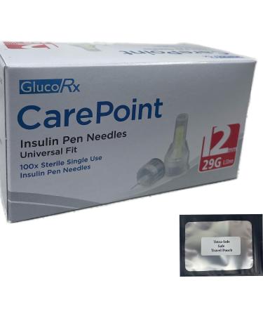 Glucorx Carepoint Diabetic Insulin Pen Tips 4mmx31G 5mmx31G 6mmx31G 8mmx31G 12mmx29G + FREE Tetra-Sole Travel Pouch (12mm 29G)