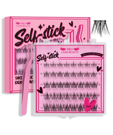 Self Adhesive Eyelashes 40Pcs Lash Clusters Self Stick Lashes Reusable Self-adhesive Lashes No Glue Cluster Lashes Easy for Use(Cacti D-8-16mix) 8-16 mix Cacti