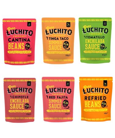 Gran Luchito Gluten Free Sauce Pouch Pick N Mix | Choose From 6 Flavours | Refried & Cantina Beans Tinga Taco Simmer Tomatillo Enchilada Chipotle Enchilada - Pack of 5