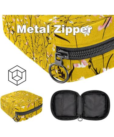 Stylish Menstruation Pad Bag with Zipper - Women s Napkin & Tampon Collection Bag in Floral Design (Pink White Yellow Background) - Buy Online on GoSupps.com