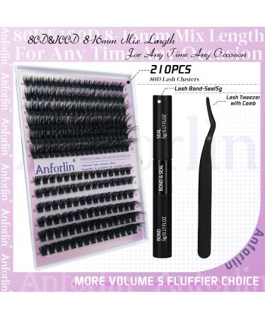 Anforlin Fluffy Lash Extension Kit - 210PCS 80D+100D Individual Eyelashes for DIY Beginners - Includes Lash Bond Seal & Tweezers - 8-16mm Lashes - Buy Online on GoSupps.com