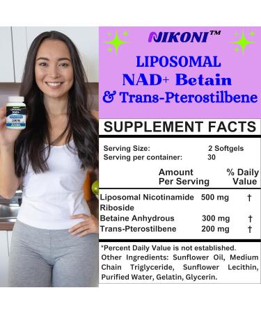 Nikoni Liposomal NAD+ 2000 mg with TMG and Pterostilbene, Supports Healthy Aging-60 Softgels 60 Softgelss - Buy Online on GoSupps.com