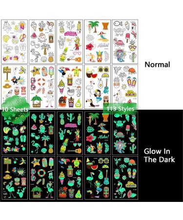Luminous Temporary Tattoos Stickers for Kids - 113 Glow In The Dark Summer Designs - Beach Party Supplies for Children - Boys & Girls - Buy Online on GoSupps.com