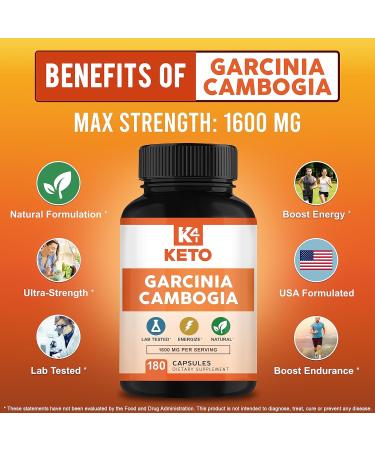 Garcinia Cambogia 1600mg (180 Capsules) - Pure Natural Extract Supplement - Ultra HCA Standardized - Effective Alternative to Drops, Gummies, Liquid, Tea & Powder - Buy Online on GoSupps.com