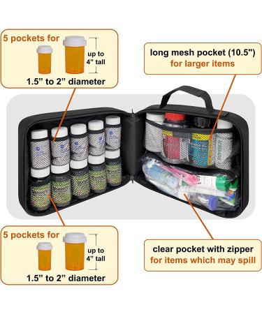 StarPlus2 Large Padded Pill Bottle Organizer - Black Medicine Bag for Medications & Vitamins - Home & Travel Storage Case - Fixed Pockets - Large Size - Buy Online on GoSupps.com
