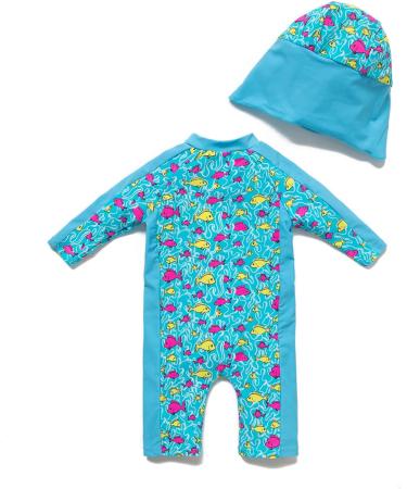 Baby Boys Sunsuit UPF 50+ Sun Protection One Piece Swimwear Set with Sun Hat - Lake Blue 9-12 Months - Buy Online on GoSupps.com