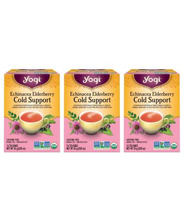 Yogi Tea - Echinacea Elderberry Cold Support Tea (3 Pack) - Formulated with Echinacea to help relieve cold symptoms - Caffeine Free Organic Herbal Tea - 48 Tea Bags