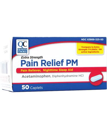 Quality Choice Extra Strength Pain Relief PM Caplets - 50 Count, Acetaminophen 500mg & Diphenhydramine HCI 25mg Sleep Aid - Buy Online on GoSupps.com