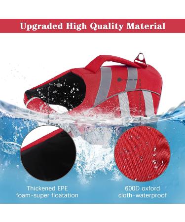 Kuoser Adjustable Dog Life Jacket with Reflective Stripes for Small, Medium, and Large Dogs - X-Large Red - Buy Online on GoSupps.com