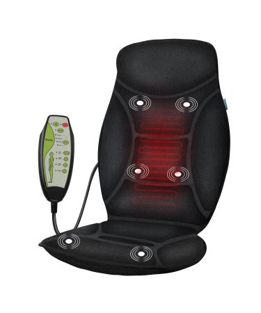 Rilextec Vibration Back Massager with Heat, Extra Memory Foam 6 Vibration Motors Massage Chair Pad for Chairs Home Couch, Soothing Heating Therapy of Massage Seat Cushion for Back Pains Relief Dark Black