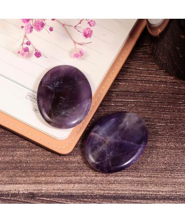 Nupuyai 2pcs Amethyst Oval Worry Stone Set - Healing Anxiety & Stress Relief Crystal for Reiki Therapy - 45x35mm Purple - Buy Online on GoSupps.com