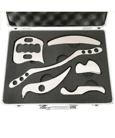 VOOKOKT stainless steel Gua Sha Scraping Massage Tool Set 6Tlg - Iastm Tools Great soft tissue mobilization tool - for backs legs arms neck shoulder and full body acupuncture points (6 SETA)