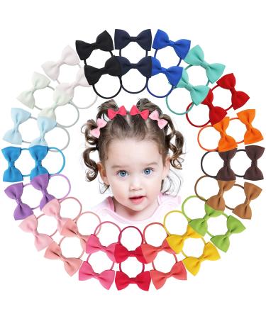 MiDoDo 40PCS Baby Girls Hair Bows 2 Inch Grosgrain Ribbon Hair Bows Hair Ties Elastic Rubber Bands Small Ponytail Holder Hair Bands Bobbles for Girl Teens Kids Babies Toddlers 20 Colors 40 Count (Pack of 1)