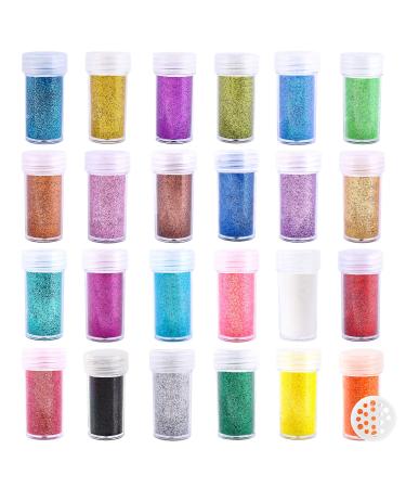 Extra Fine Glitter Set of 24 Colors Body Cosmetic Glitter Nail Arts Face Hair Eye Lip Gloss Makeup Glitter Slime Tumbler and Epoxy Resin Crafts Loose Glitter Powder Shaker 15g