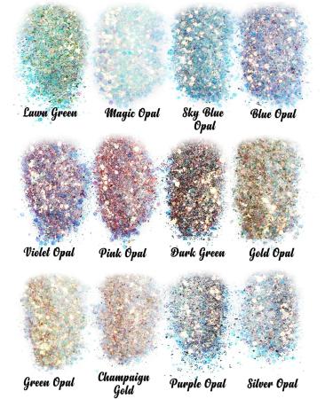 LET'S RESIN Opal Chunky Glitter 12 * 10g Craft Powder for Tumblers/Slime - Iridescent Chameleon Sequins Glitter for Festival Decor (0.35oz Each) - Buy Online on GoSupps.com