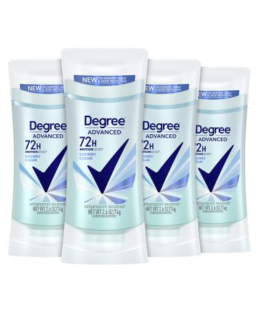 Degree Advanced Antiperspirant Deodorant 72-Hour Sweat & Odor Protection Shower Clean Antiperspirant for Women with MotionSense Technology 2.6 oz, Pack of 4 Stick