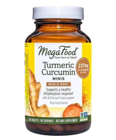 MegaFood Turmeric Curcumin Minis - Support Healthy Inflammation Response with Vitamin C, Turmeric, Black Pepper - Non-GMO, Gluten-Free, Vegan, Kosher, Dairy and Soy-Free - 120 Tabs (60 Servings) 120 Count (Pack of 1)