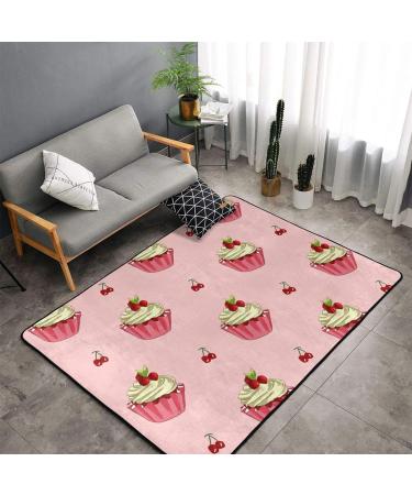 Flannel Carpet Cherry Cake Pattern 60 x 39 in Non-Slip Durable Suitable for Living Room and Office Bedroom - Buy Online on GoSupps.com