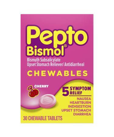 Pepto Bismol Chewables, Upset Stomach Relief, Bismuth Subsalicylate, Multi-Sympton Relief of Gas, Nausea, Heartburn, Indigestion, Upset Stomach, Diarrhea, Cherry Flavor, 30 Chewable Tablets