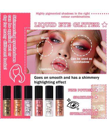 6PCS Liquid Glitter Eyeshadow Eyeliner Makeup Set Waterproof Liquid Sparkling Glitter Eye Shadow Sticks High Pigmented Long Lasting & Quick Drying Shimmer Eyeshadow Make Up Gift Set - Buy Online on GoSupps.com