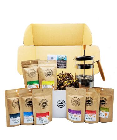 Best Coffee Gift Box Set 8 Assorted Coffees +1 French Press Stainless Steel Glass Coffee Maker. Sumatra Timor Brazil Peru Ethiopia Colombia Guatemala All Amazing Coffee From All Over The World (8 Pack Whole Bean Assorted Coffee Medium Roast 2oz + French P