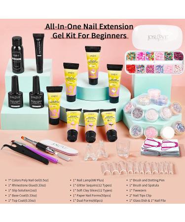 JOSLOVE Poly Extension Gel Nail Kit - 7 Colors Set with Mini Lamp & Basic Nail Art Tools - Buy Online on GoSupps.com