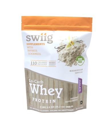swiig Lo-Carb Whey Protein Powder Madagascar Vanilla Isolate No Artificial Flavors Colors or Sweeteners No Fillers 2.2 Pound Bag