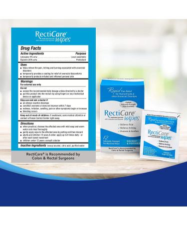 RectiCare 5% Lidocaine Anorectal Wipes with Glycerin - 12 Pack | Fast Relief - Buy Online on GoSupps.com