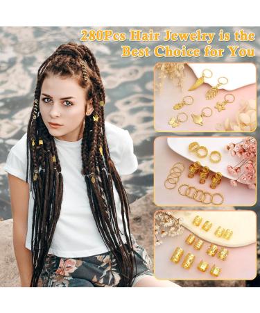 280 Pieces of Hair Accessories for Women | Dreadlock & Braid Jewelry | Adjustable Golden Hair Wrap Rings - Buy Online on GoSupps.com