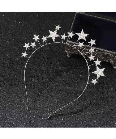 Cakure Silver Crystal Stars Halo Crown - Bridal Tiara for Goddesses and Brides | Rhinestone Headpiece for Wedding and Parties - Women/Girls Hair Accessory - Buy Online on GoSupps.com