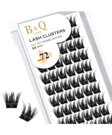 Cluster Lashes D Curl 10mm 72 Clusters B&Q Lash Clusters Individual Lashes Volume Eyelash Clusters DIY Lash Extensions Soft Wispy Cluster Eyelash Extensions DIY at Home (B37 D-10mm) D-10 mm B 37