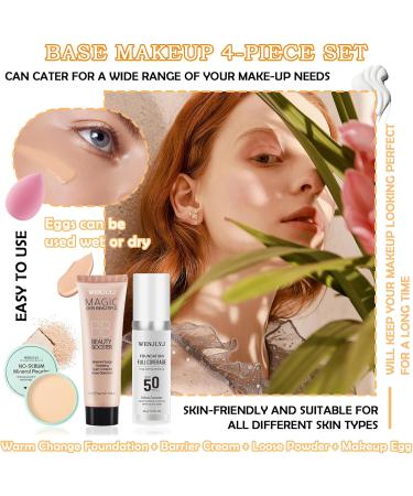 Color Changing Foundation Non-Greasy Loose Setting Powder Long Lasting Moisturizing BB Cream for Women Full Coverage Liquid Foundation Face Primer Base Makeup Set with Makeup Sponge - Buy Online on GoSupps.com