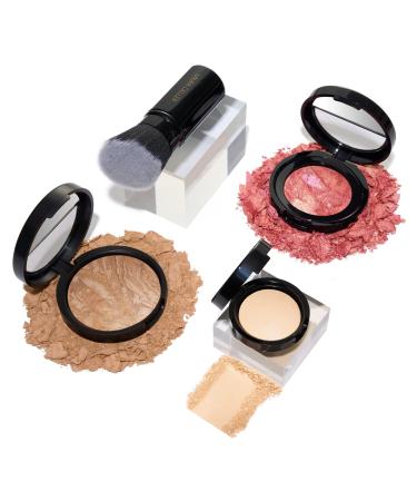 LAURA GELLER NEW YORK Full Complexion Kit (4 PC): Balance-N-Brighten Foundation  Medium  Retractable Kabuki Brush  Blush-N-Brighten  Tropic Hues  Original Baked Highlighter French Vanilla 04 Medium  Tropic Hues  French V...