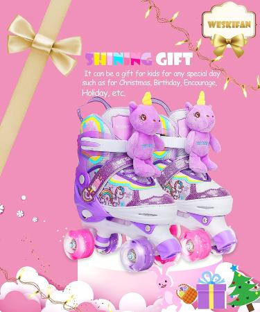 Unicorn Doll Kids Toddler Roller Skates with Light up Wheels - Adjustable Sizes, Beginners Skating Shoes for Girls, Perfect Birthday or Christmas Gifts - Purple - Buy Online on GoSupps.com