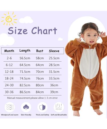 COOKY.D Baby Hooded Rompers Flannel Jumpsuit Pajamas - 3-6 Months (Brown) - Buy Online on GoSupps.com
